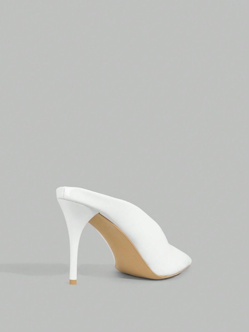 White Elegant Women's Patent Leather Pointed Thin Heel Mule Shoes - Picture 3 of 5